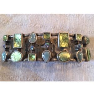 Lia Sophia green aqua stones Silvertone bracelet